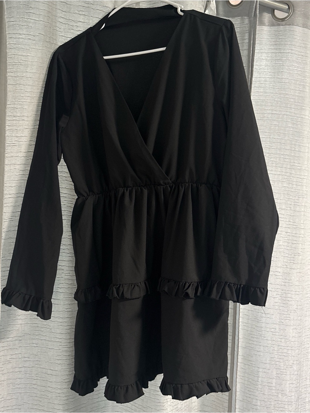 Black Ruffle Hem Long Sleeve Dress